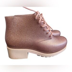 Melissa Girls Glitter Lace-Up Boots Rose Gold Size 13 – Like New